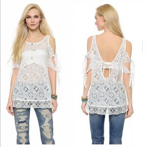 Free People Geo Sands Lace Cold Shoulder Tie Top